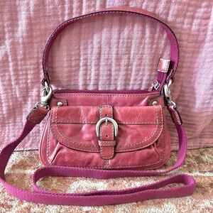 Vintage Y2K Pink Fossil Small Leather Crossbody Fuchsia Leather Bag Shoulder Bag